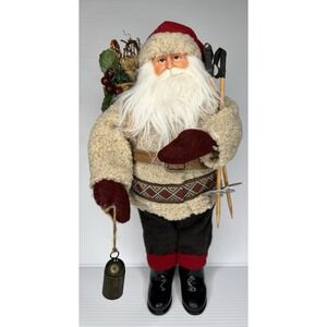 17" Alpine Large Santa Claus  Ski Poles Bell Rustic Woodland Christmas Decor